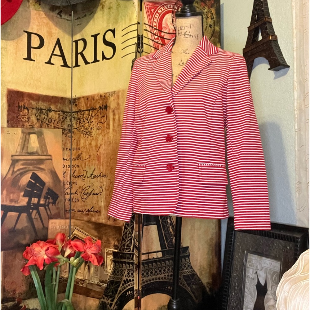 ***SOLD***Red blazer with white stripes